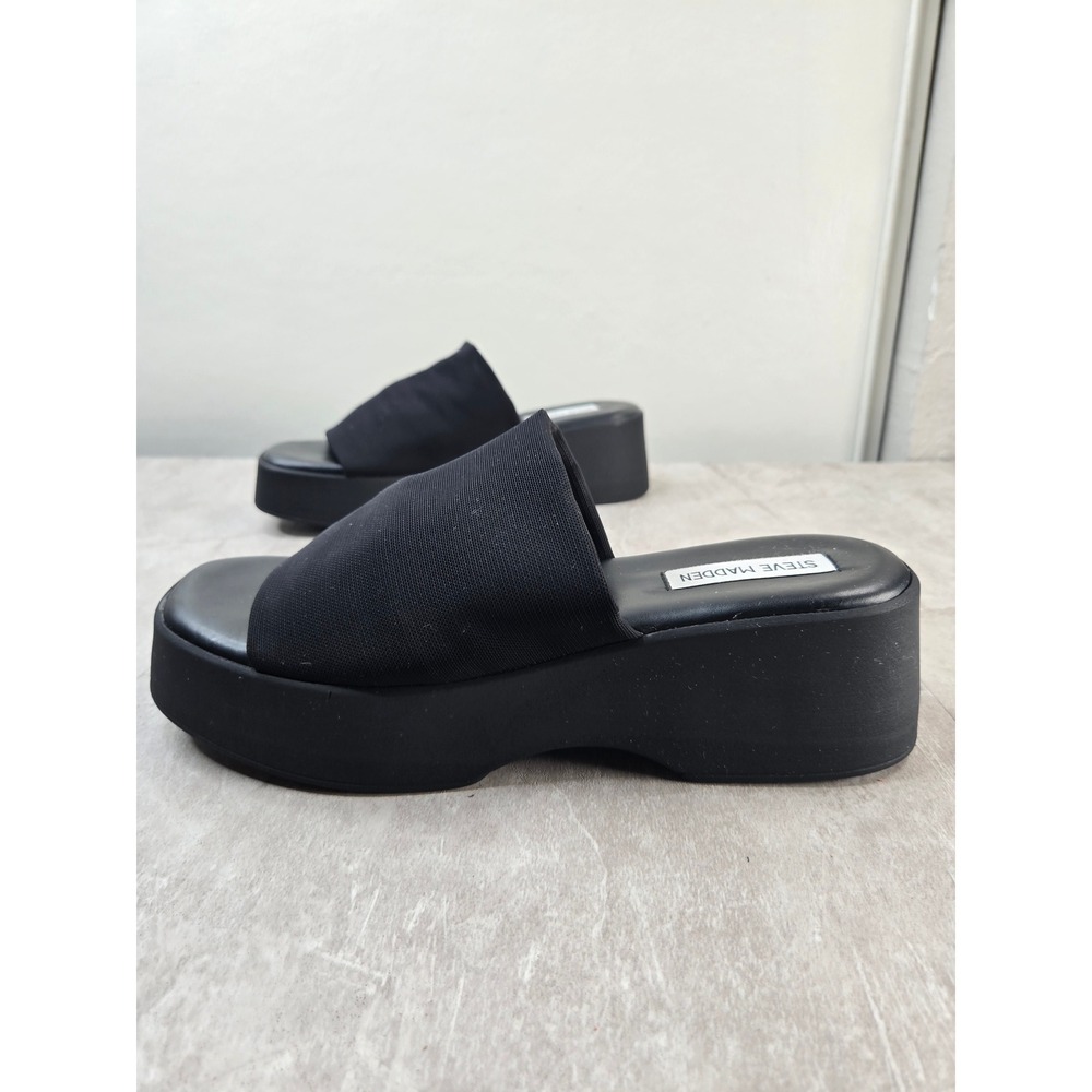 Steve Madden Slinky Platform Wedge Slide Sandals 10 Black Fabric Y2K Grunge Mule